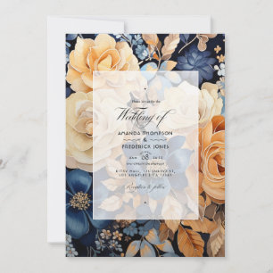 Invitación Boda de primavera floral de champán, marina y marr
