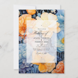 Invitación Boda de primavera floral de Naranja azul y pálido