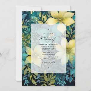 Invitación Boda de primavera floral de sabio, evergreen y oro