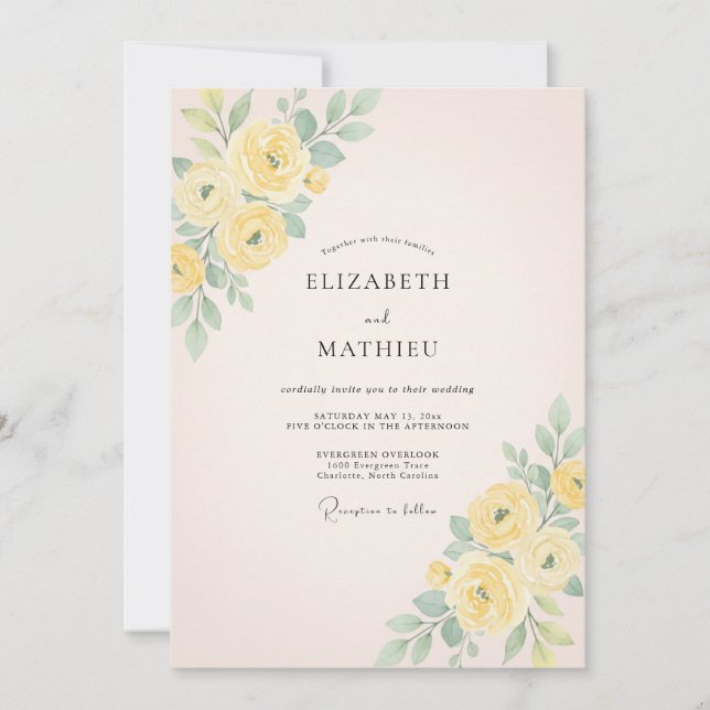 Invitación Boda de primavera floral delicada amarilla (Anverso)