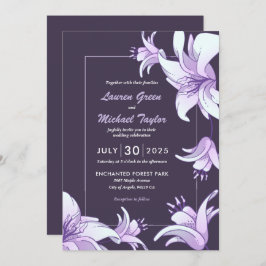 Invitación Boda de Primavera Floral Floral de Pluma Lirio Púr