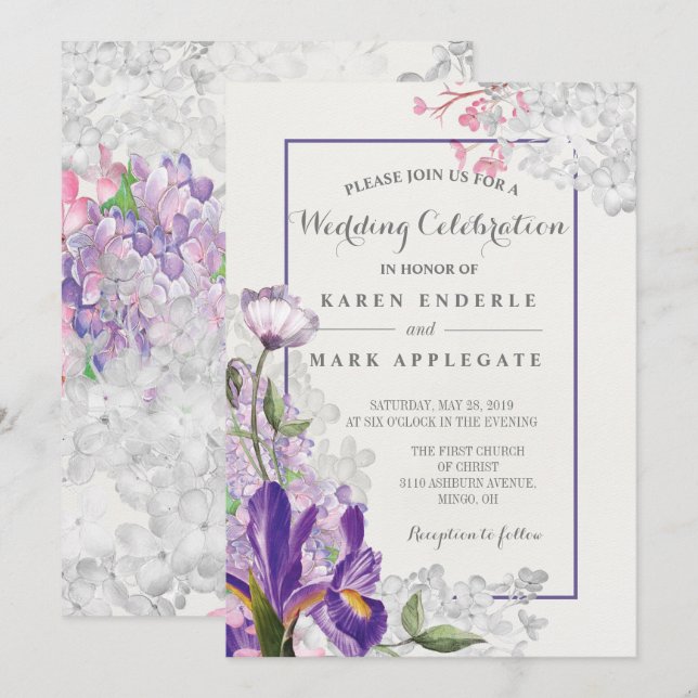 Invitación Boda de Primavera Floral Iris (Anverso / Reverso)