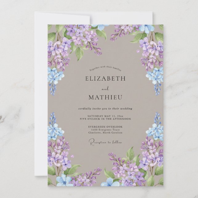 Invitación Boda de primavera floral lavanda azul (Anverso)