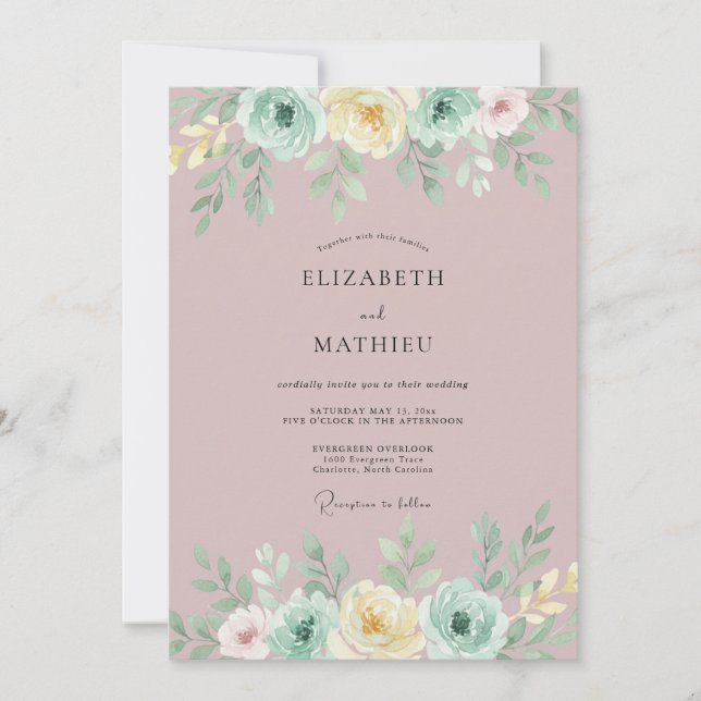 Invitación Boda de primavera floral malva (Anverso)