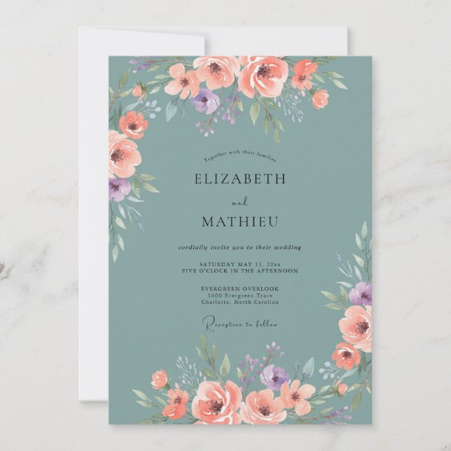 Invitación Boda de primavera floral melocotón (Anverso)