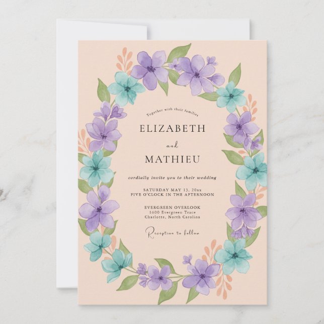 Invitación Boda de primavera floral pastel lavanda (Anverso)