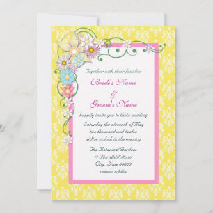 Invitación Boda de primavera floral rosa amarillo brillante