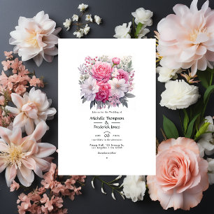 Invitación Boda de primavera floral rosa plateado y suave