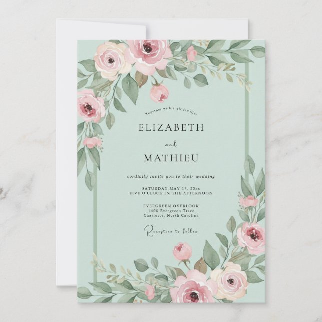 Invitación Boda de primavera floral rosa polvorienta (Anverso)