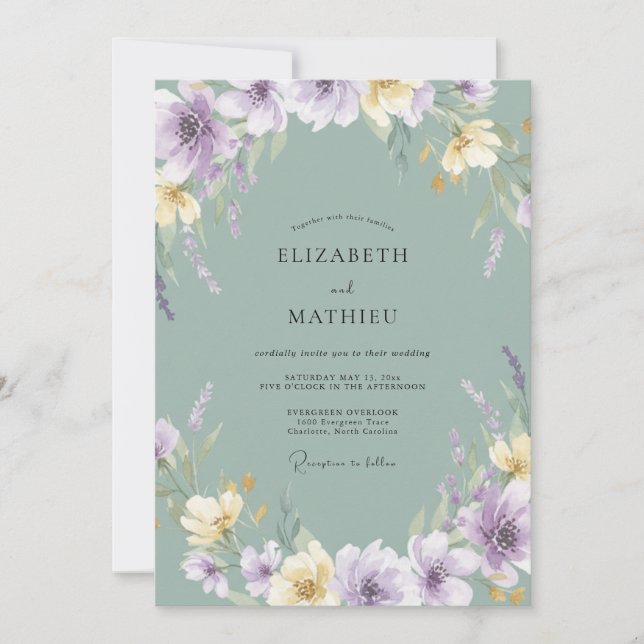 Invitación Boda de primavera floral suave de lavanda (Anverso)