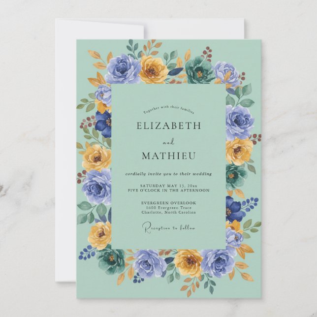 Invitación Boda de primavera floral turquesa (Anverso)