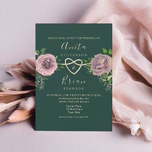 Invitación Boda de primavera floral verde esmeralda rosa