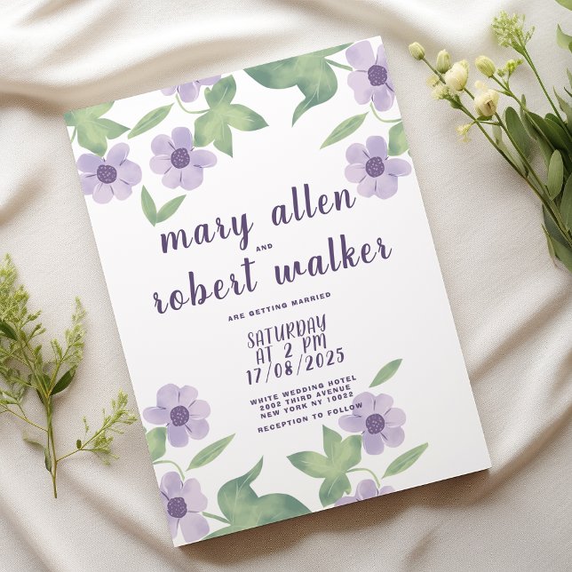 Invitación Boda de primavera floral verde rosa lavanda de cam (Country lavender pink green floral spring wedding )