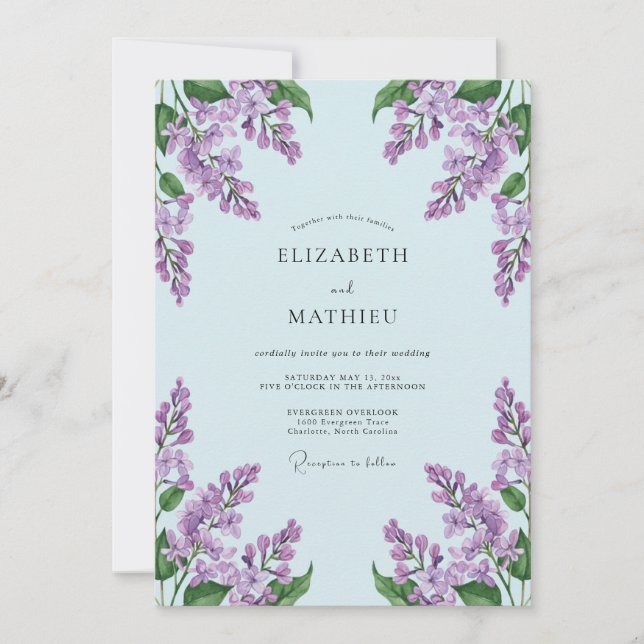 Invitación Boda de primavera floreciendo azul claro (Anverso)