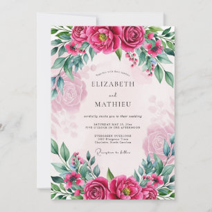 Invitación Boda de primavera floreciendo en fucsia