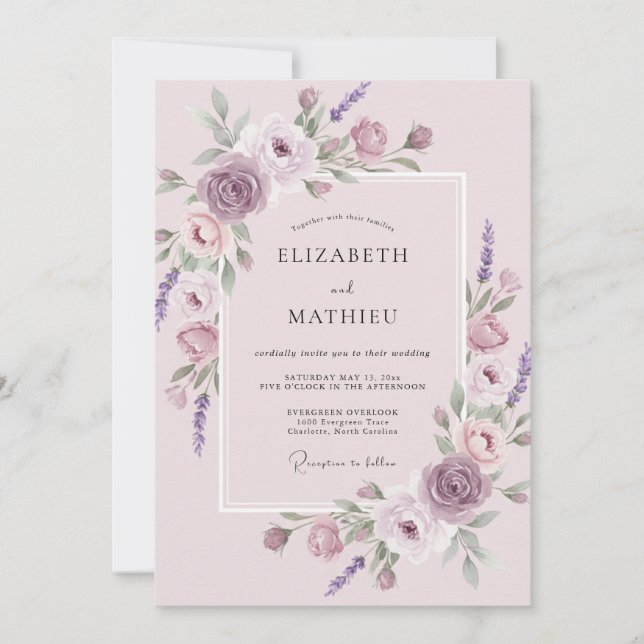 Invitación Boda de primavera floreciendo en malva (Anverso)