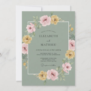 Invitación Boda de primavera floreciendo en verde salvia