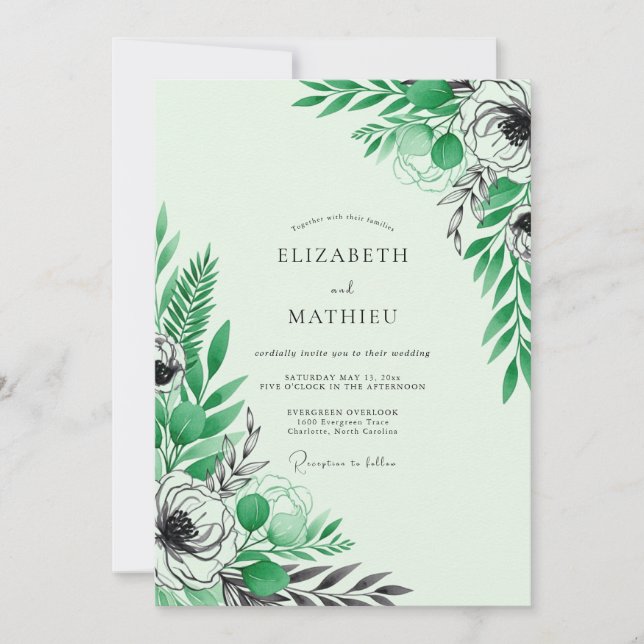 Invitación Boda de primavera fresca en verde menta (Anverso)