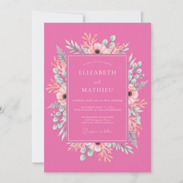 Invitación Boda de primavera fucsia vivaz (Anverso)