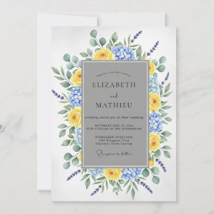 Invitación Boda de primavera gloriosa azul amarilla