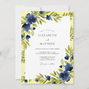 Invitación Boda de primavera iluminada por el sol en azul mar