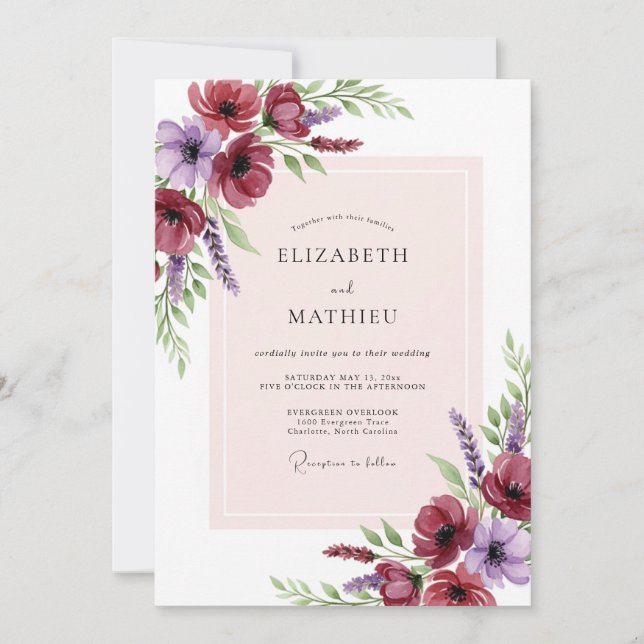 Invitación Boda de primavera impresionante de Borgoña (Anverso)