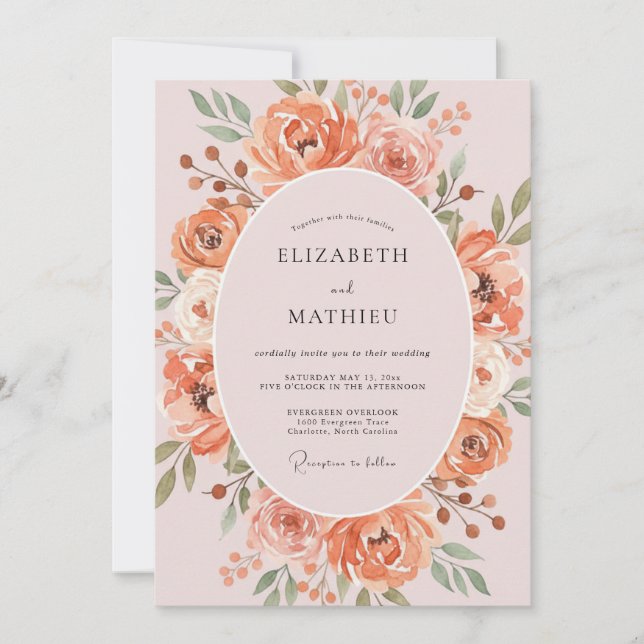 Invitación Boda de primavera impresionante de melocotón (Anverso)