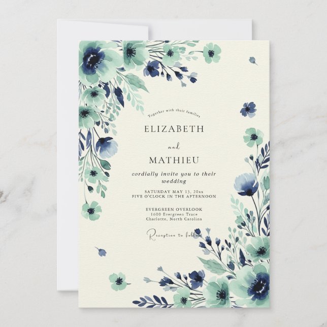 Invitación Boda de primavera impresionante en azul turquesa (Anverso)