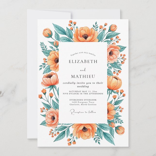 Invitación Boda de primavera impresionante naranja (Anverso)