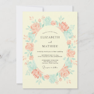 Invitación Boda de primavera inmaculada en melocotón y turque