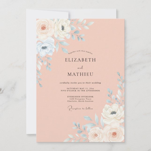 Invitación Boda de primavera inmaculada rosa melocotón (Anverso)