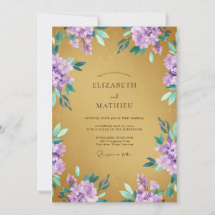 Invitación Boda de primavera lavanda regia dorada