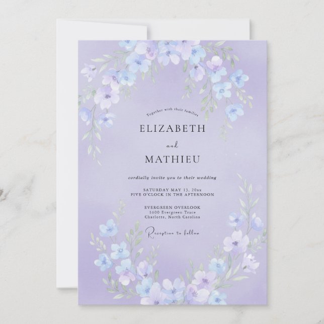 Invitación Boda de primavera lírica de lavanda (Anverso)