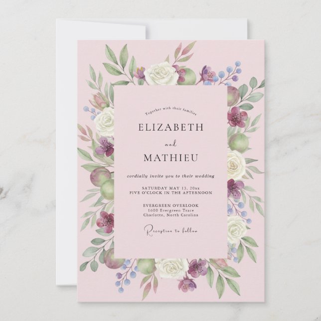 Invitación Boda de Primavera Lujosa Rosa Sonrojo (Anverso)