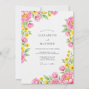 Invitación Boda de primavera luminosa amarilla y rosa