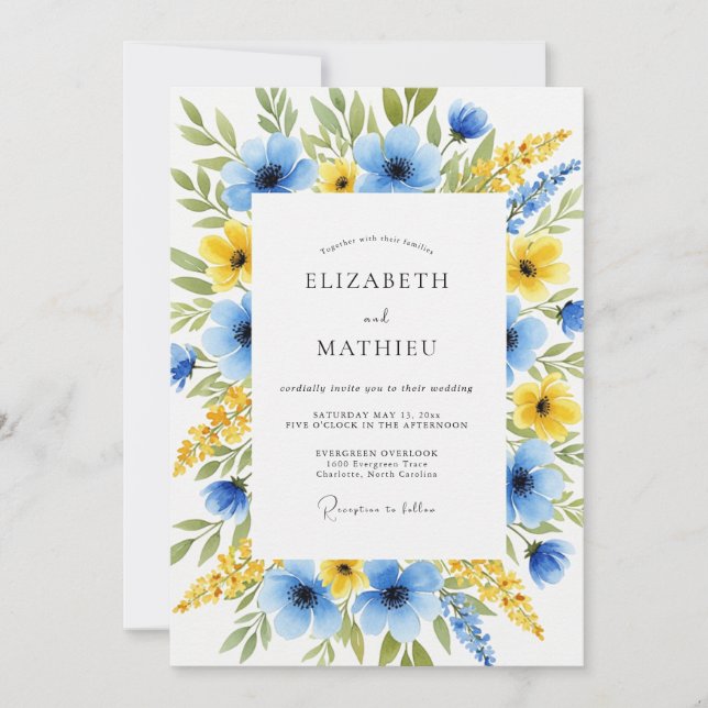 Invitación Boda de primavera lustrosa de caléndula azul cielo (Anverso)