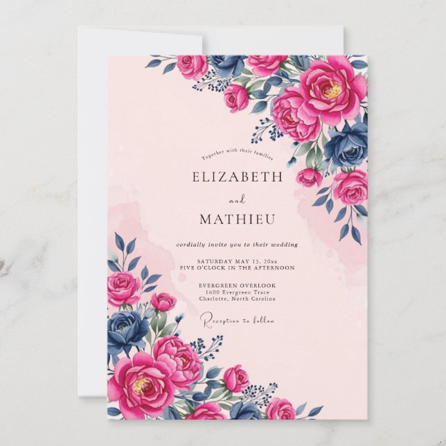 Invitación Boda de primavera magenta en negrita (Anverso)