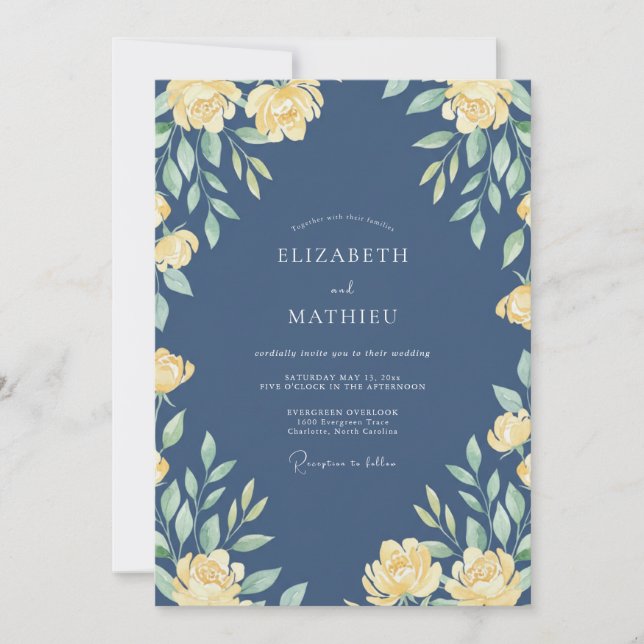 Invitación Boda de primavera majestuosa azul marino (Anverso)