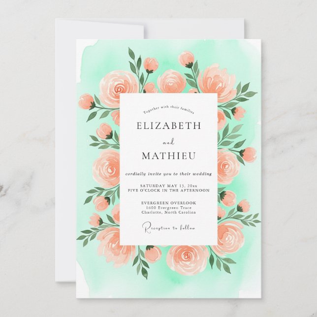 Invitación Boda de primavera maravillosa en verde menta (Anverso)