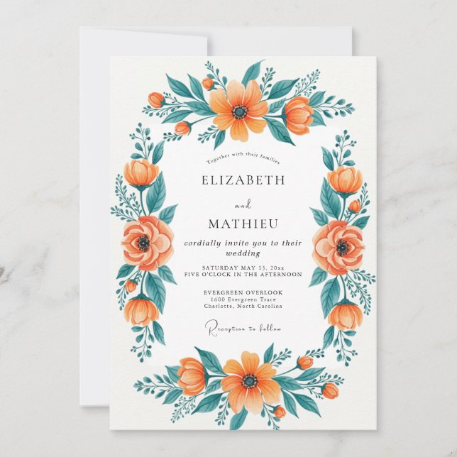 Invitación Boda de primavera naranja regia (Anverso)