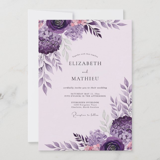 Invitación Boda de primavera noble ciruela (Anverso)