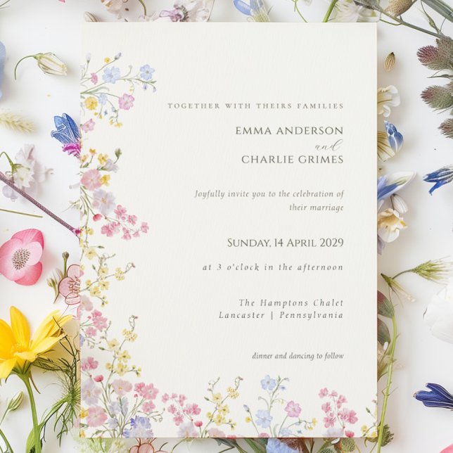 Invitación Boda de primavera o verano en pradera de flores si (Floral Wildflower Meadow Spring Summer Wedding Invitation)