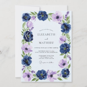 Invitación Boda de primavera opulenta azul marino