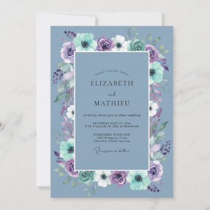 Invitación Boda de primavera ornamentada azul pizarra