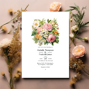 Invitación Boda de Primavera Pastel Rosa, Verde y Arenosa Mar
