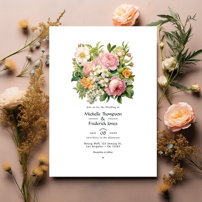 Invitación Boda de Primavera Pastel Rosa, Verde y Arenosa Mar (Subido por el creador)