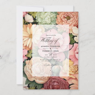 Invitación Boda de Primavera Pastel Rosa, Verde y Arenosa Mar