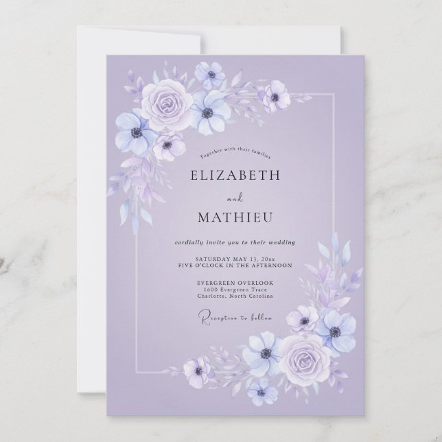 Invitación Boda de primavera poética lavanda (Anverso)