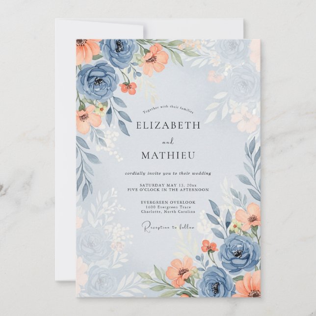 Invitación Boda de primavera polvorienta azul cautivadora (Anverso)