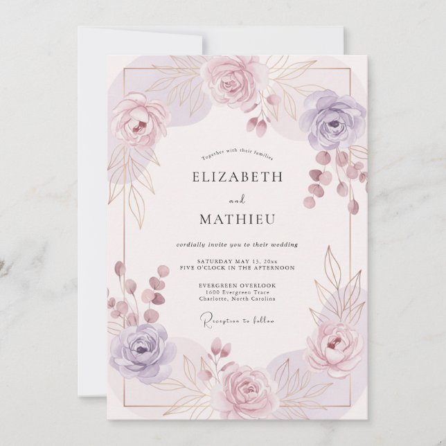 Invitación Boda de primavera radiante de lila (Anverso)